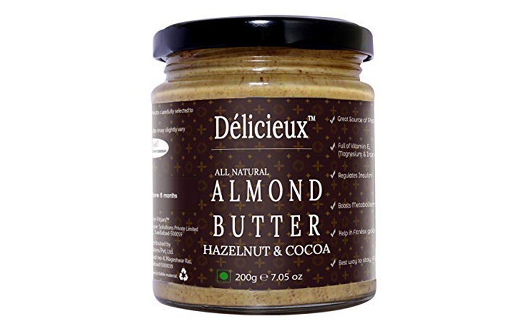 Delicieux All Natural Almond Butter, Hazelnut & Cocoa   Glass Jar  200 grams